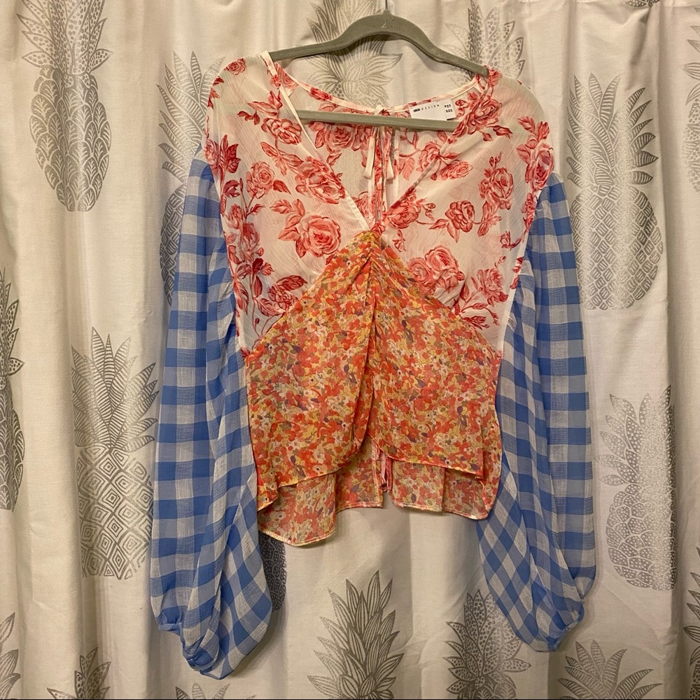 ASOS Sheer Mixed Print Blouse with Ruching - NWOT